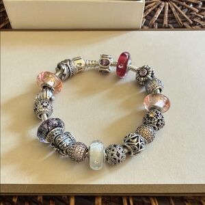 Pandora Silver and Pink Charm Bracelet